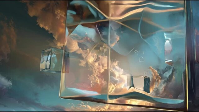 Futuristic crystal formation emerging from dramatic atmospheric clouds