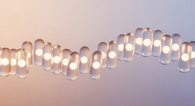 Abstract glowing glass cylinder light bulbs chain background