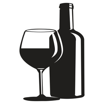 Glass and bottle silhouette illustration image Visual description of a glass and bottle of drink image usually consists of two main objects that complement each other. In product promotional images (s