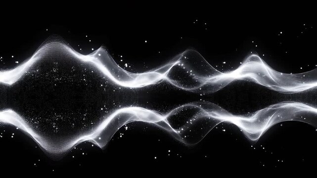 Abstract Wave of Light: Ethereal glowing waves of light ripple and dance across a dark background, interspersed with shimmering particles, creating a mesmerizing visual symphony.