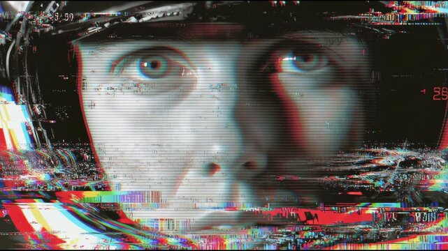 Digital portrait with glitch effect: abstract view of modern identity and technology