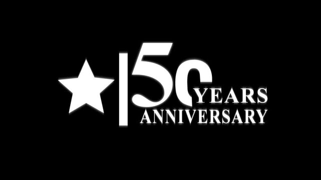 50 years anniversary motion graphic 4K footage with star. Animated 50 years Birthday Wishes on black Background with alpha channel.