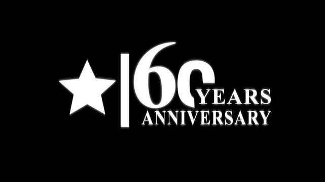 60 years anniversary motion graphic 4K footage with star. Animated 60 years Birthday Wishes on black Background with alpha channel.