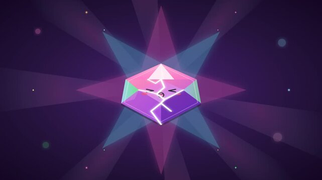 Cute purple crystal gem character reacting to glowing energy effects