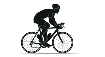 Obraz premium Silhouette of professional cyclist riding road bike at high speed, isolated on white background for sports, racing and fitness concepts.