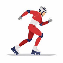 Obraz premium Flat design illustration of a roller skater in red suit