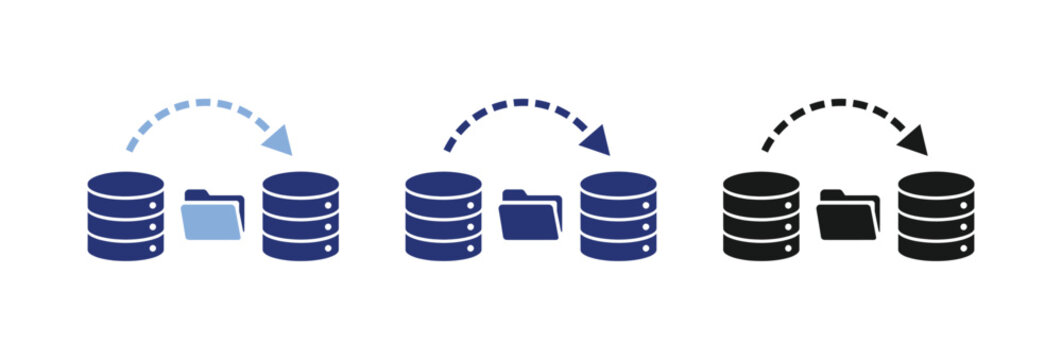Database transfer icon showing data migration between servers and folders.