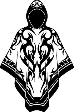 Hooded Poncho Cloak with Intricate Tribal Patterns