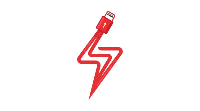 Red lightning bolt power cable and connector, fast charging symbol