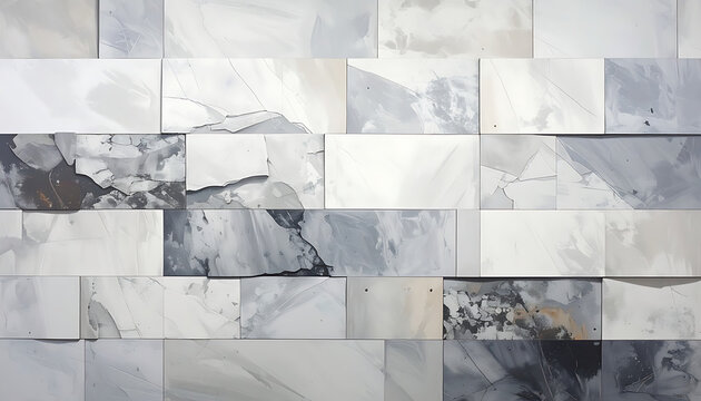 abstract mosaic texture with watercolor strokes and pixelated elements in shades of gray and white, modern pattern background