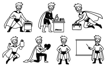 male superhero character performing daily professional works bundle set © foxndeer