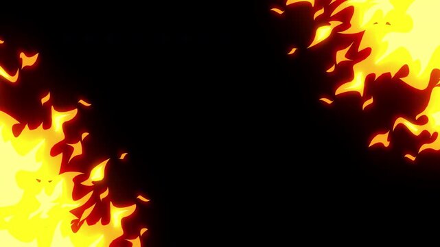 Dynamic 2d and cartoon style animation fire on black background with glow fire effect suitable graphics projects and motion graphics.
