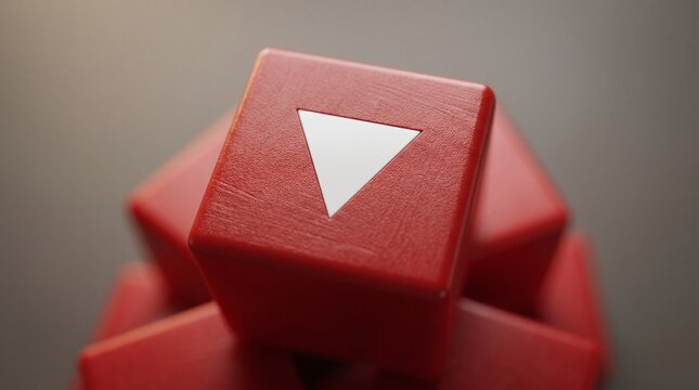 Red wooden block with a white downward arrow symbol sits in a minimalist setting for modern infographic design layouts.