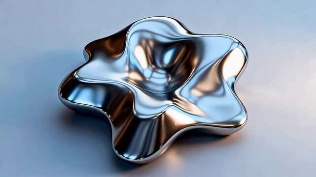 Metallic star object with smooth reflective surface on light blue gradient background
