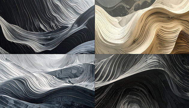 Abstract digital landscape with flowing lines and pixelated textures in grayscale and sepia tones, representing data flow and technological complexity