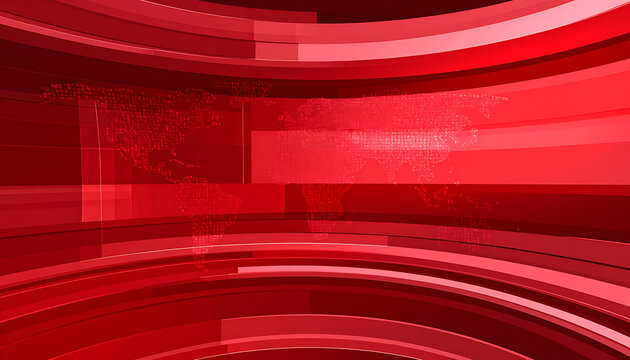 abstract red background with glowing particles and geometric shapes, digital broadcast studio atmosphere