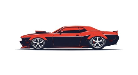 Naklejka premium Bold red and black classic muscle car illustration isolated on white background
