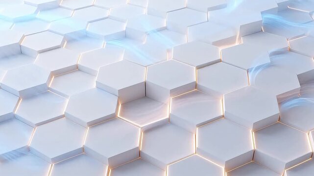 White hexagonal blocks forming abstract honeycomb structure with shadow and gradient