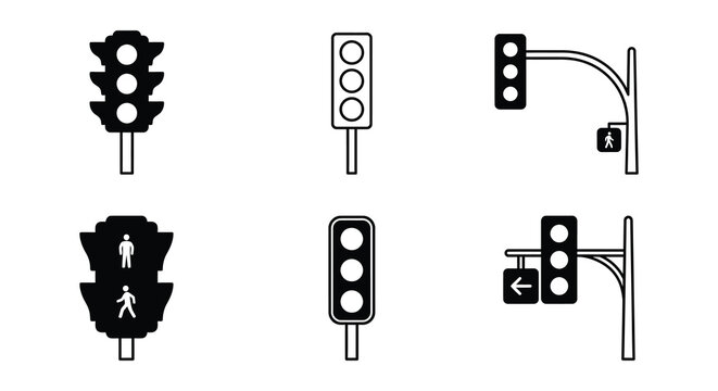Traffic Light Set Black Vector Illustration On White Background