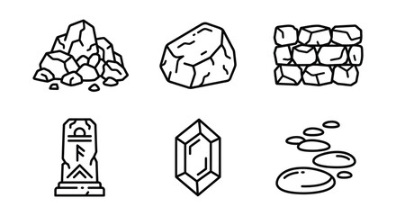 Rock Formations And Mineral Line Art Vector Illustration © nurjahan