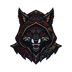 Obraz premium ornate hooded wolf esport mascot vector logo template