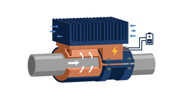 Thermoelectric heat recovery generator on pipe minimalist schematic for industrial green marketing