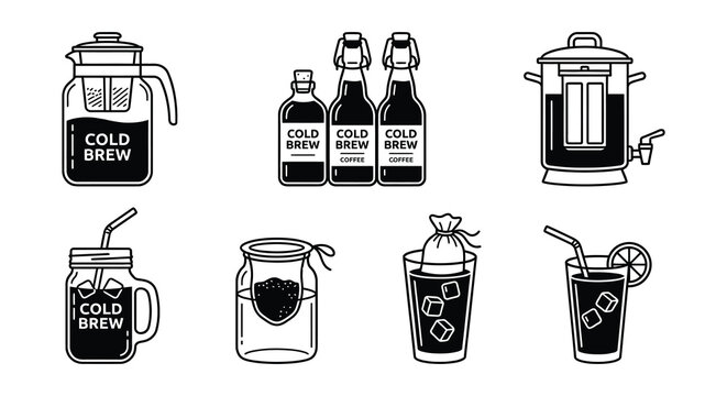 Cold Brew Coffee Vessels Black And White Vector Illustration