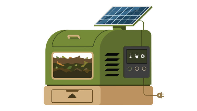 Solar powered electric composter in flat minimalist style for sustainability marketing