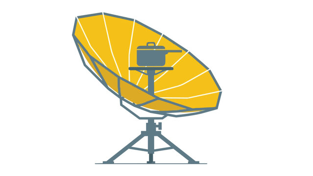 Parabolic solar cooker in flat minimalist style heating a pot for renewable energy marketing