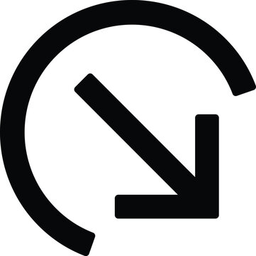Diagonal down right arrow with arc base icon in minimalist line art
