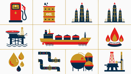 Obraz premium clean flat vector icon set about the oil and gas industry