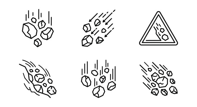 Rockfall Hazard Icons Linear Vector Illustration On White Background