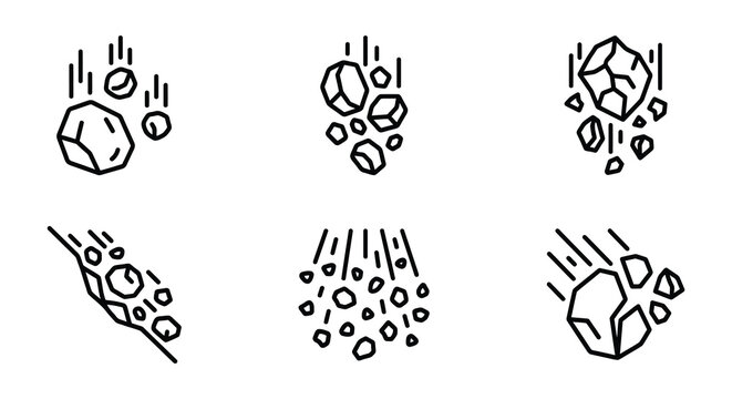Rockfall Hazard Icons Linear Vector Illustration On White Background