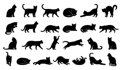 Cat Silhouette Pose Collection Featuring Different Relaxing and Playing Cats © Boloram