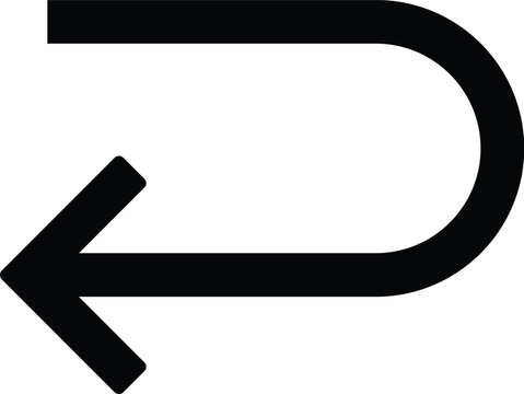 Horizontal U-turn hook left arrow icon in minimalist line art style
