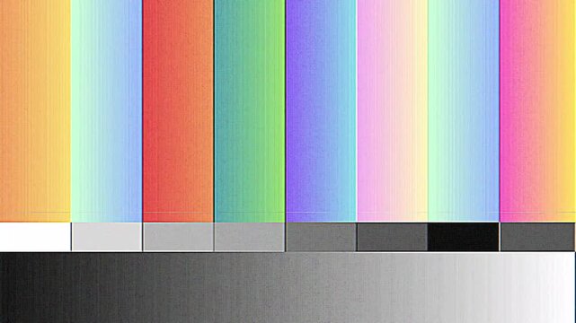 Essential test pattern for video system calibration, featuring precise color bars and detailed grayscale steps for display adjustment