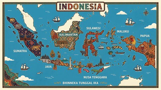 Detailed Map of Indonesia Highlighting Major Islands and Regions for Geographic and Educational Purposes.