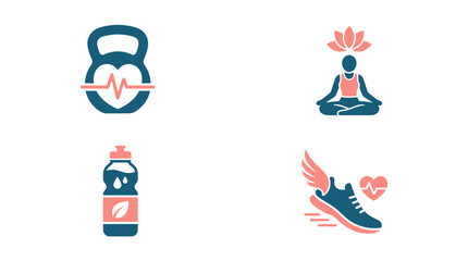 Fototapeta premium Set of flat fitness and wellness icons on white background