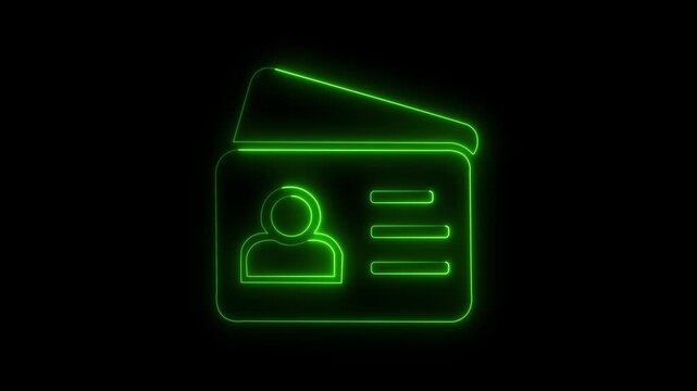 Digital Identity Card Animation with Glowing Neon User Profile and Credentials