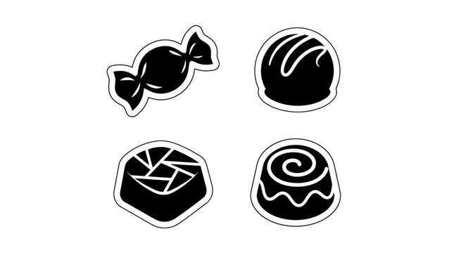 Set of black and white icons representing sweet chocolate candies