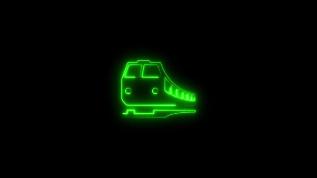 Neon green glowing train animation on black background, for transportation and, travel concepts locomotive