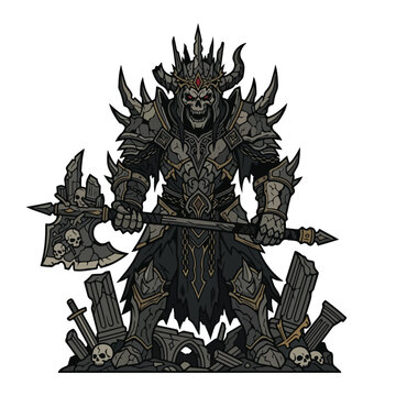 dark fantasy lich king skull warrior with spiked armor vector illustration