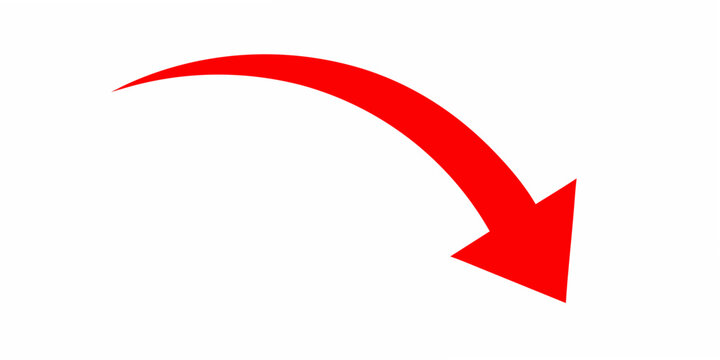 Red downward curving arrow on a white background