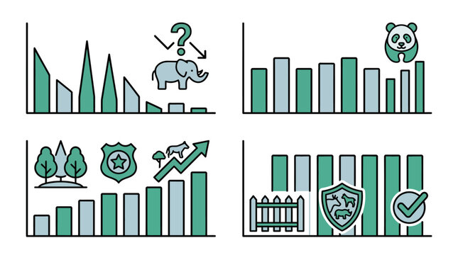 Vector icons showing wildlife conservation and population statistics