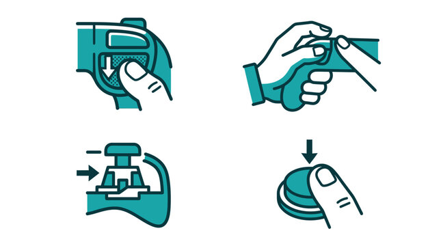 Instruction manual icons showing button and trigger steps