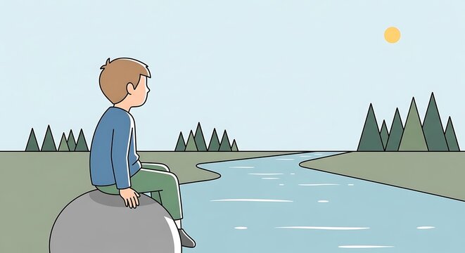 Man fishing alone on serene lake at sunset.