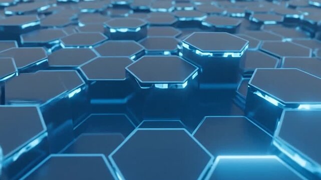Abstract blue glowing hexagonal pattern creating a futuristic digital background