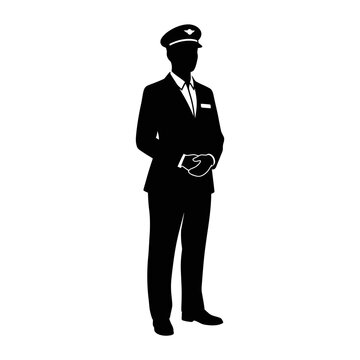 Pilot silhouette stands in a professional uniform while displaying a crisp black and white.