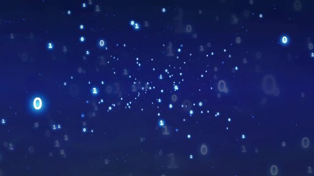 Abstract blue digital background with floating binary code numbers representing big data and cyber security