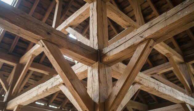 Intricate timber roof trusses create dramatic interior architecture.